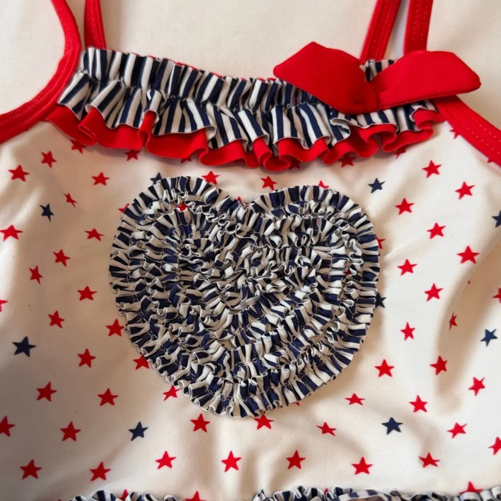 Little Me Red and White Swimsuit